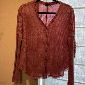 Out From Under waffle button shirt mauve